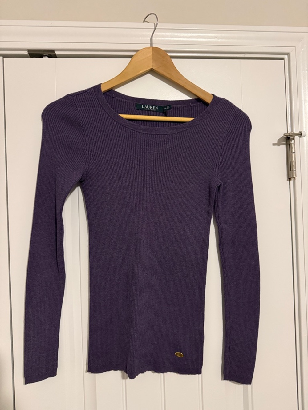 Lauren Ralph Lauren Deep Purple Ribbed Long Sleeve Sweater